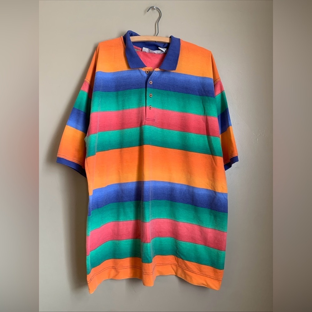 Bugle Boy Company Polo Shirt Men's Size XXL Color Block  Stripe Vintage 90’s Y2k